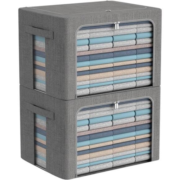 Clothes Storage Bins Box - Linen Fabric Foldable Stackable Container Organizer - Picture 1 of 7